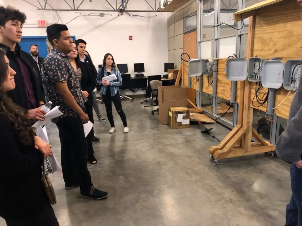 Students from Rio Grande High School watch a job shadowing presentation.