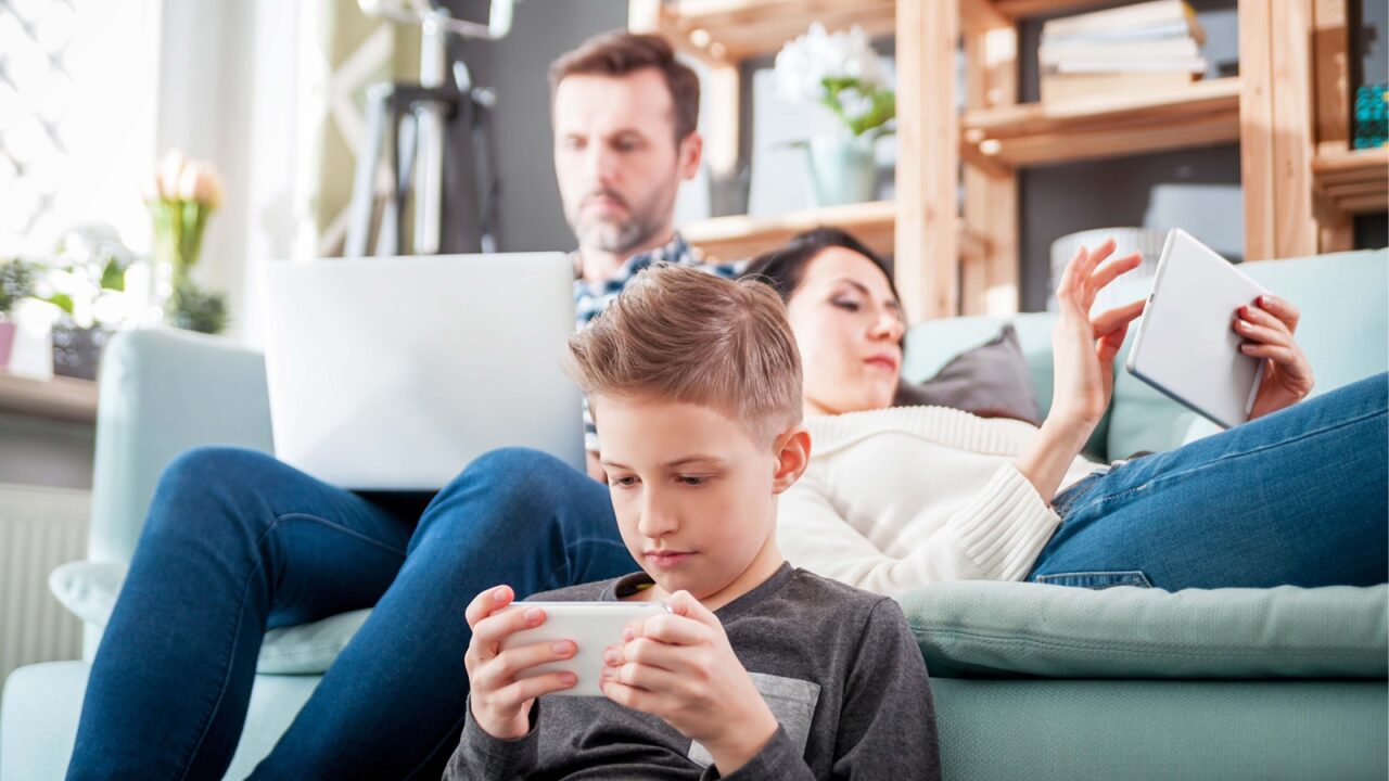 Family streaming on their digital devices.